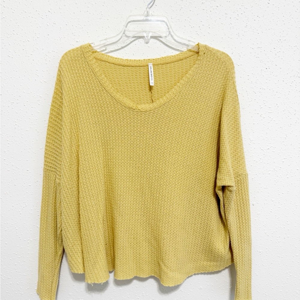 Lulu’s Yellow Waffle Knit Long Sleeve Lightweight Cropped Sweater Small